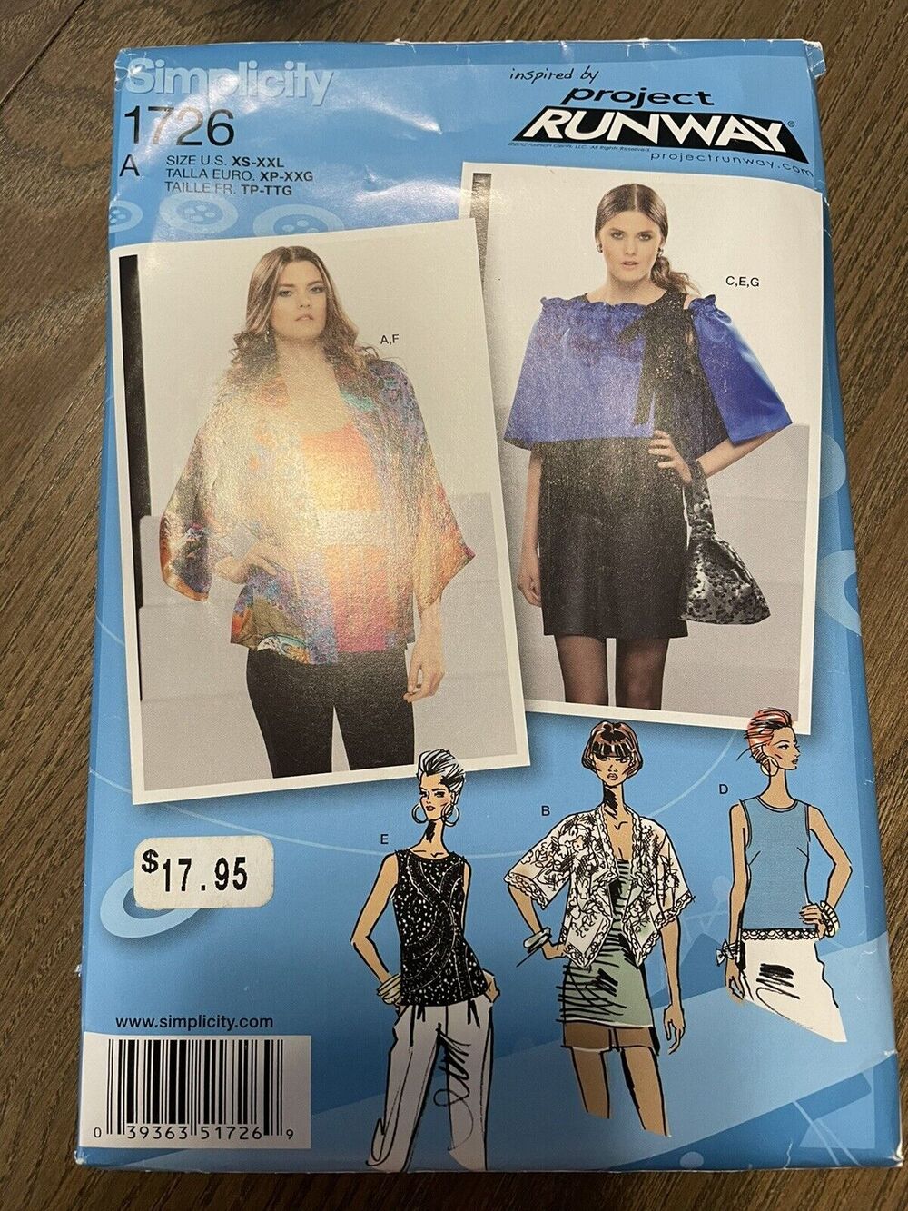 SIMPLICITY # 1726 LADIES KIMONO TOP JACKET CAPELET PURSE PATTERN Sz XS-XXL UNCUT